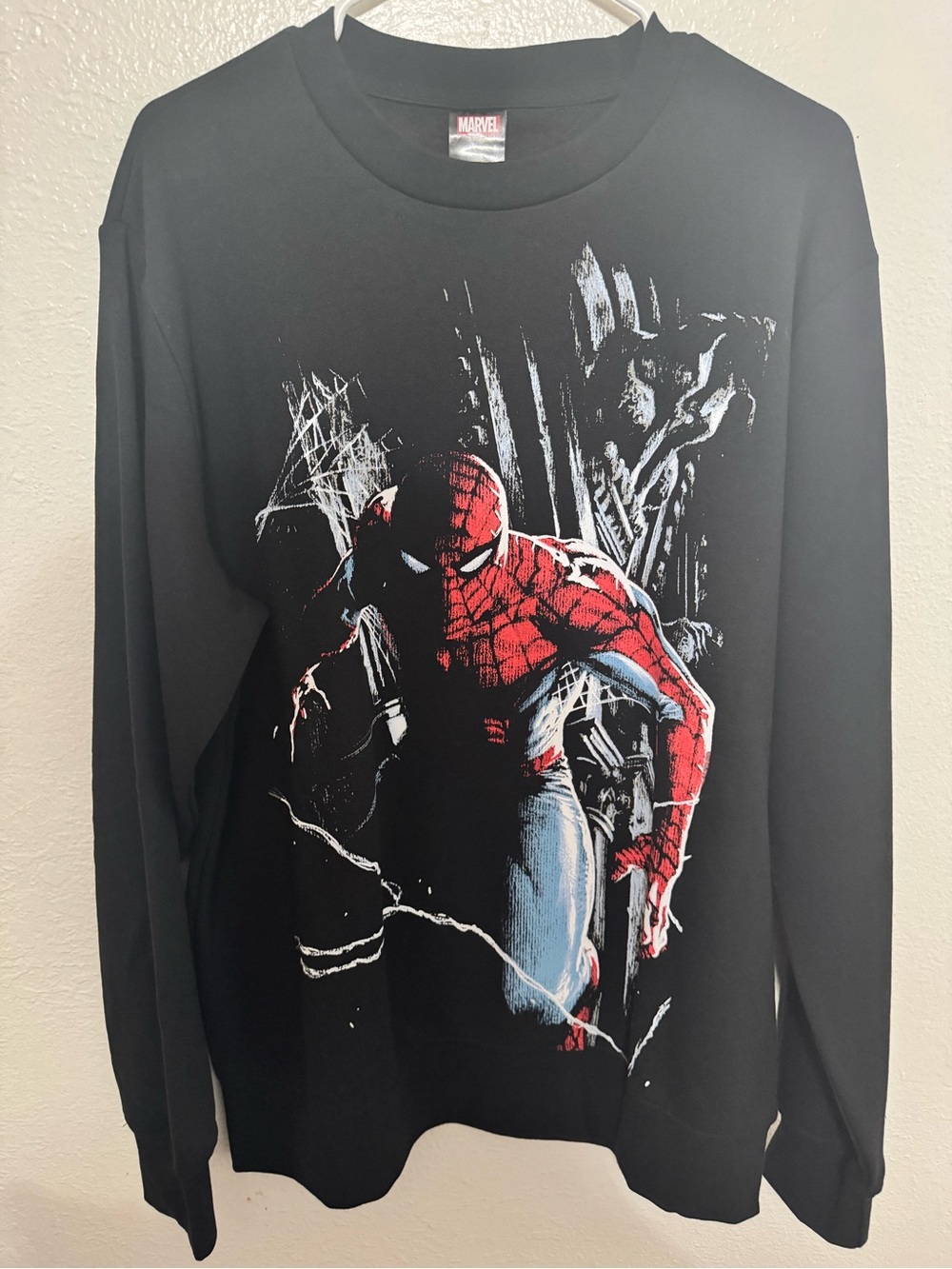 Marvel Spider-Man Men's Black Crewneck Sweatshirt Graphic Logo Print Size Large